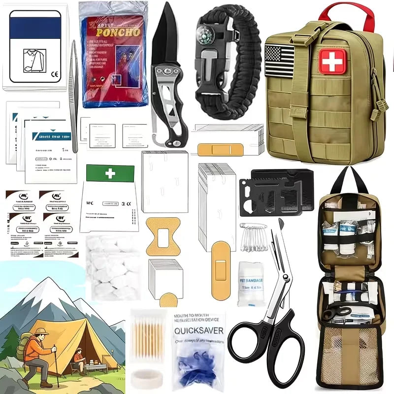 169 Piece Comprehensive Survival Kit With Fire Starter For Camping