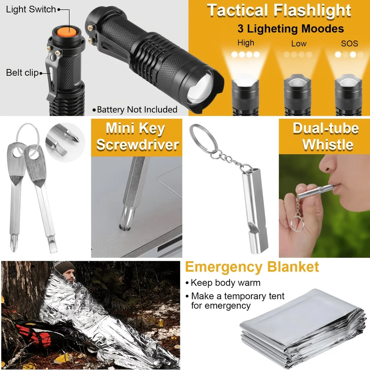 169 Piece Comprehensive Survival Kit With Fire Starter For Camping