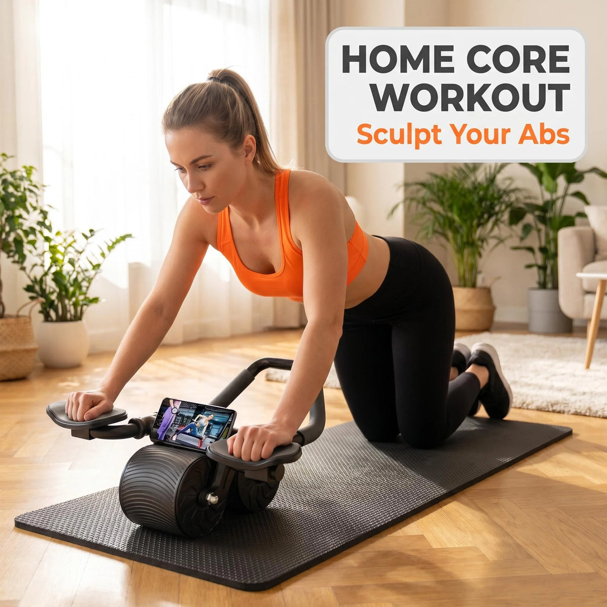 Dual Wheel Ab Roller With Protective Knee Pad And Timer