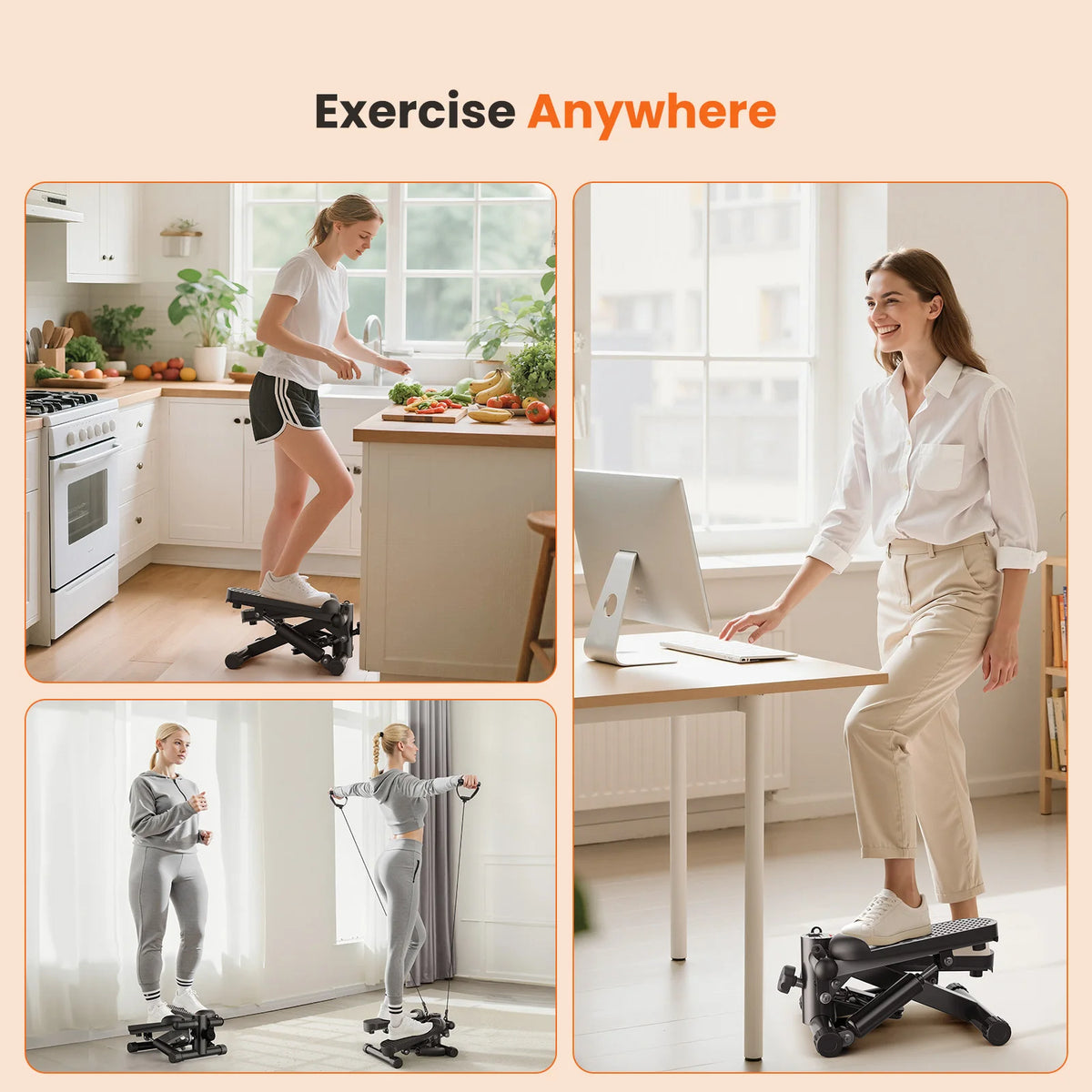 Hydraulic Stepper With Resistance Bands Monitor Home Cardio Fitness Machine