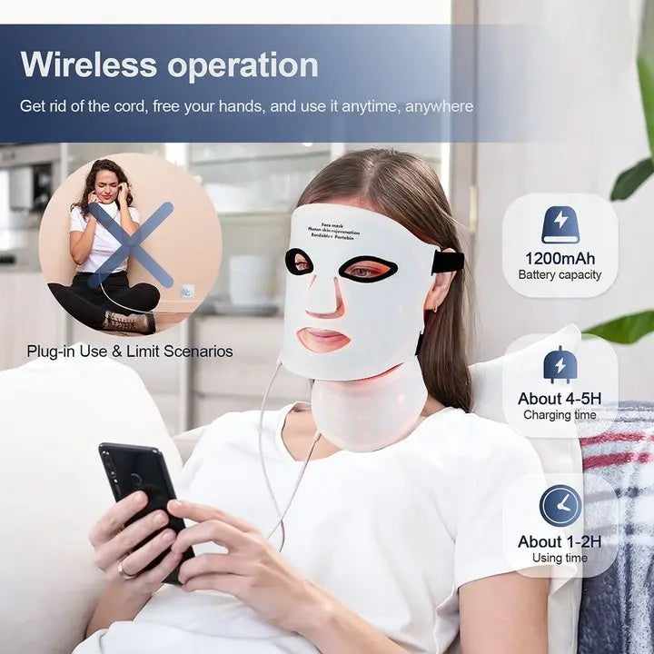 Foreverlily Led Facial Mask Neck Red Light Therapy Skin Rejuvenation