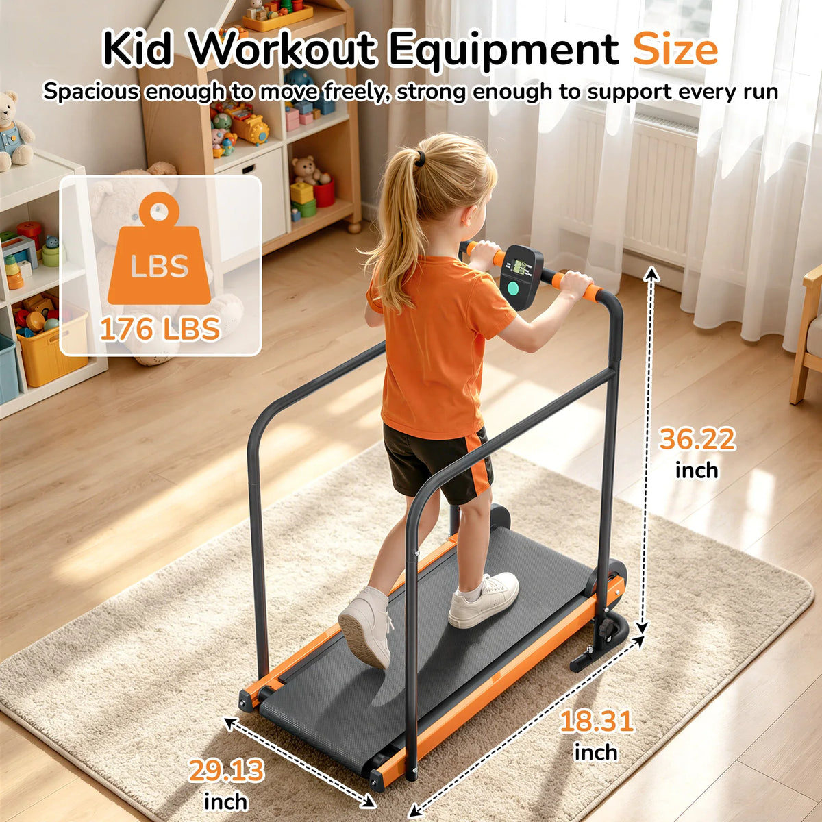 Akluer Self Propelled Kids Treadmill With Padded Rails For Home