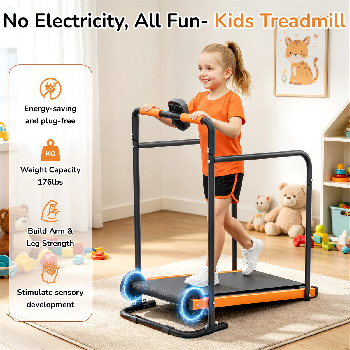 Akluer Self Propelled Kids Treadmill With Padded Rails For Home