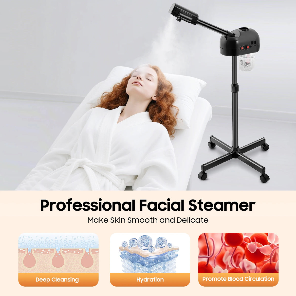 Bymaocar Height Adjustable Ozone Facial Steamer For Salon Spa